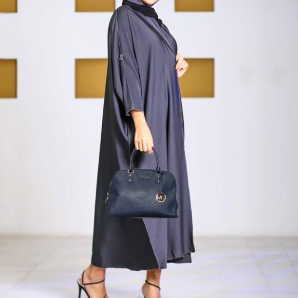 Michael Kors Saffiano Leather Satchel Crossbody Navy Gold MK Charm - Picture 3 of 13